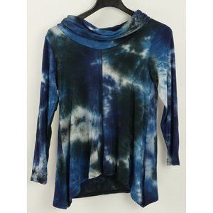 NWOT Forgotten Grace Women's XS Blue White Tie Dye Lightweight Cowl Neck Sweater